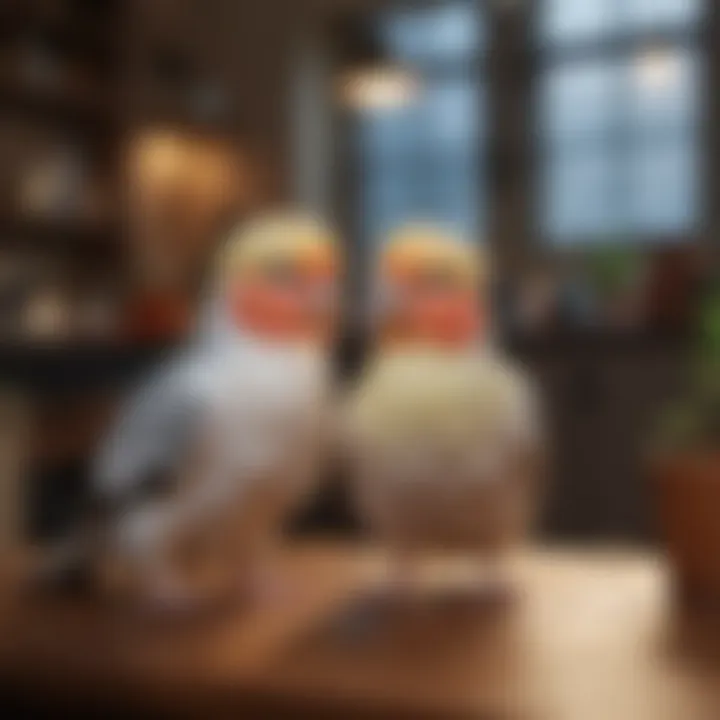 Cockatiels engaging with their owner in a cozy setting