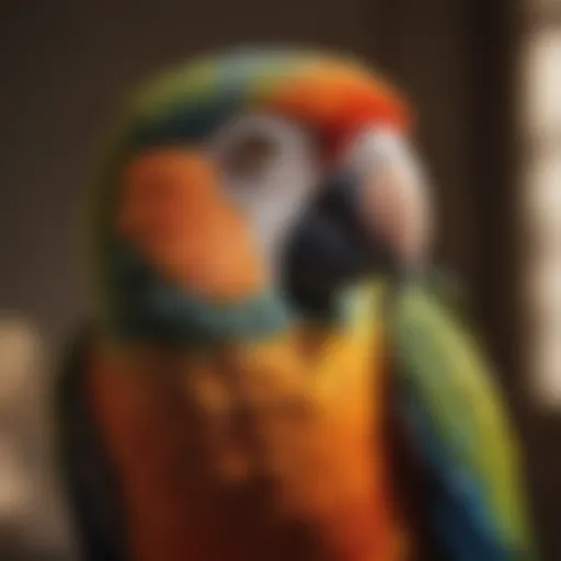 Colorful parrot perched on a shoulder, showcasing companionship