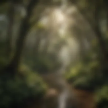 Native Forest Landscape of New Zealand A serene landscape showcasing the native New Zealand forest environment, home to the kiwi.