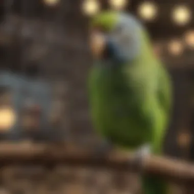 Parakeet in a Large, Engaging Environment A parakeet happily interacting in its large cage