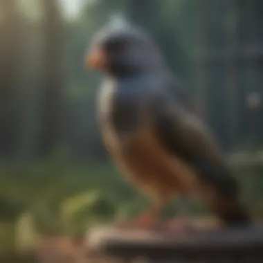 A pet bird enjoying open space outside the cage