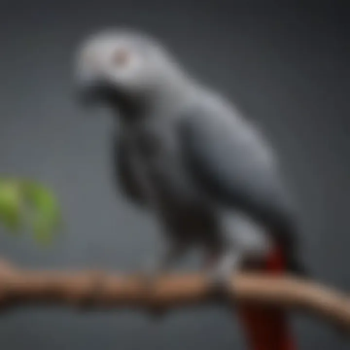 A vibrant African grey parrot perched on a branch