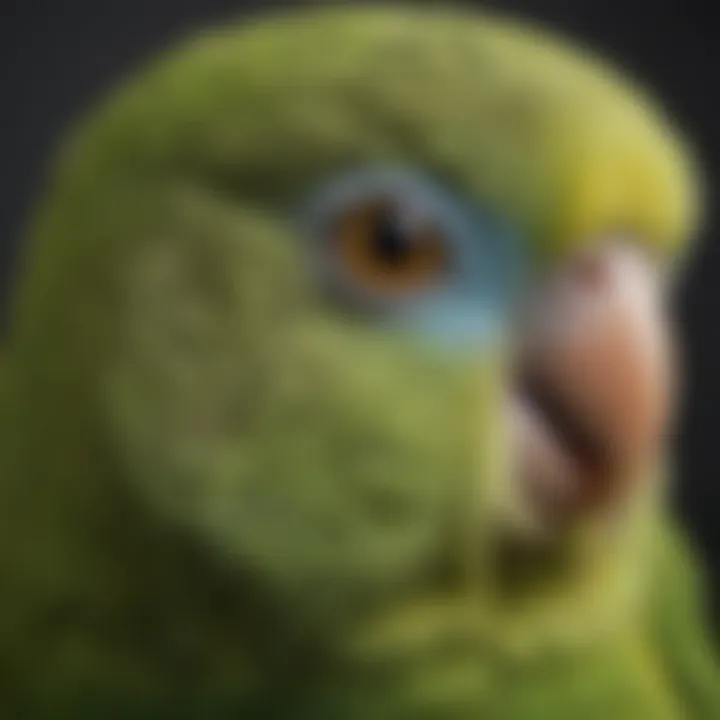 A close-up of a healthy parakeet, emphasizing its bright eyes and glossy plumage.