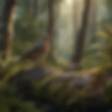 Birds Thriving in Their Natural Habitat A tranquil forest habitat showcasing various bird species in their natural environment.