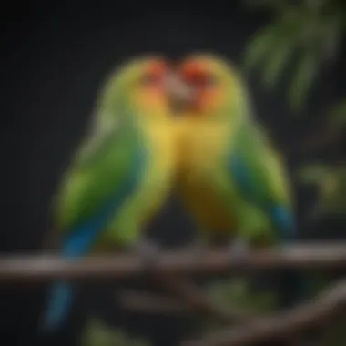 Colorful parakeets perched on a branch