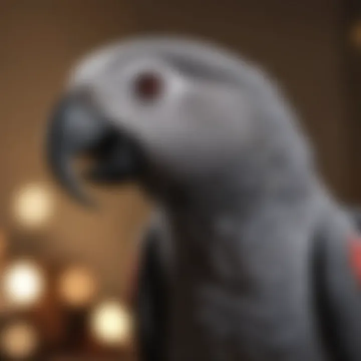 A cheerful African grey parrot engaging in vocal mimicry.