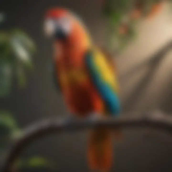 A vibrant parrot perched on a branch, showcasing its colorful feathers.