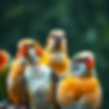 A close-up of various bird species that thrive in an outdoor aviary.