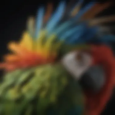 A close-up of a talking parrot showcasing its feathers