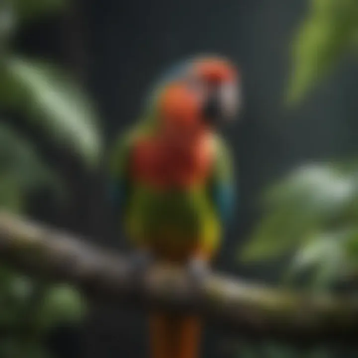 A vibrant, colorful talking parrot perched on a branch