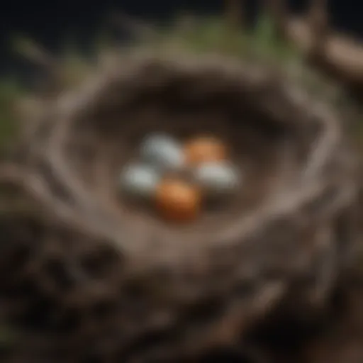 A close-up of a bird's nest with eggs