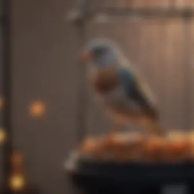 A serene pet bird resting under a cozy cage cover