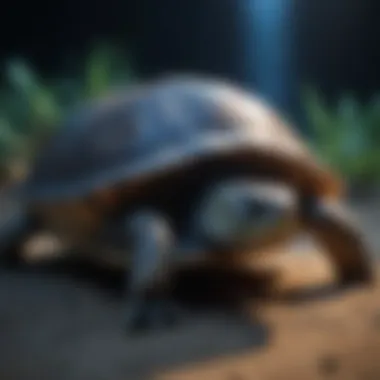 Turtle Basking Under UV Light A vibrant turtle basking under UV light