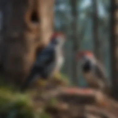 Bird enthusiasts observing woodpeckers feeding