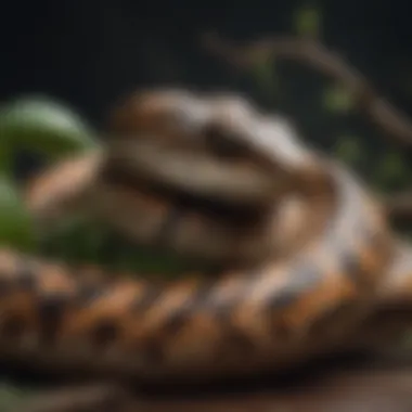 A majestic snake coiled around a branch, highlighting its intricate patterns.