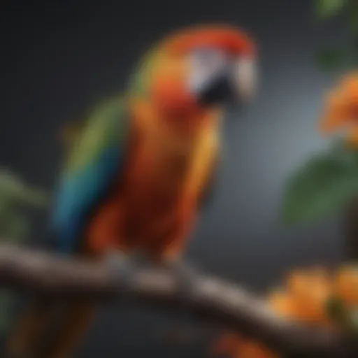 A vibrant parrot perched on a branch, showcasing its colorful plumage.