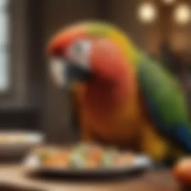 A close-up of a parrot enjoying a nutritious meal