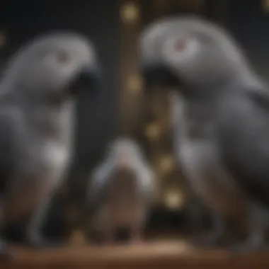 Side-by-side comparison of Timneh and Congo African Grey Parrots revealing their size differences