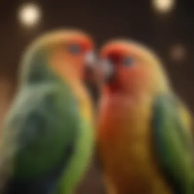 A pair of lovebirds interacting playfully