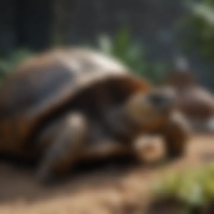 Close-up of essential features in a tortoise enclosure