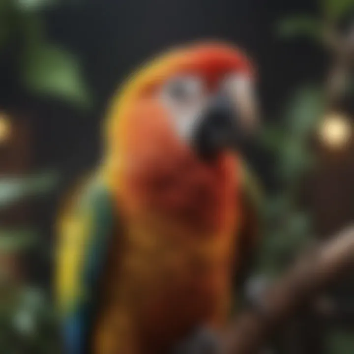 A vibrant parrot perched on a branch, showcasing its colorful feathers.