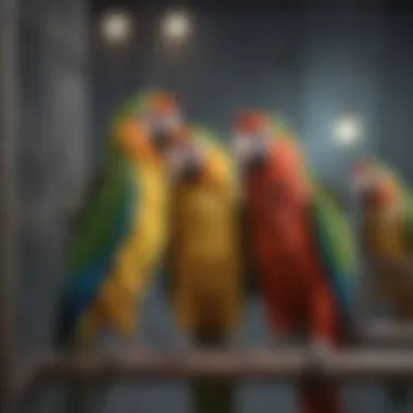 Parrots Thriving in an A & E Cage Parrots enjoying their space in a well-maintained A & E cage