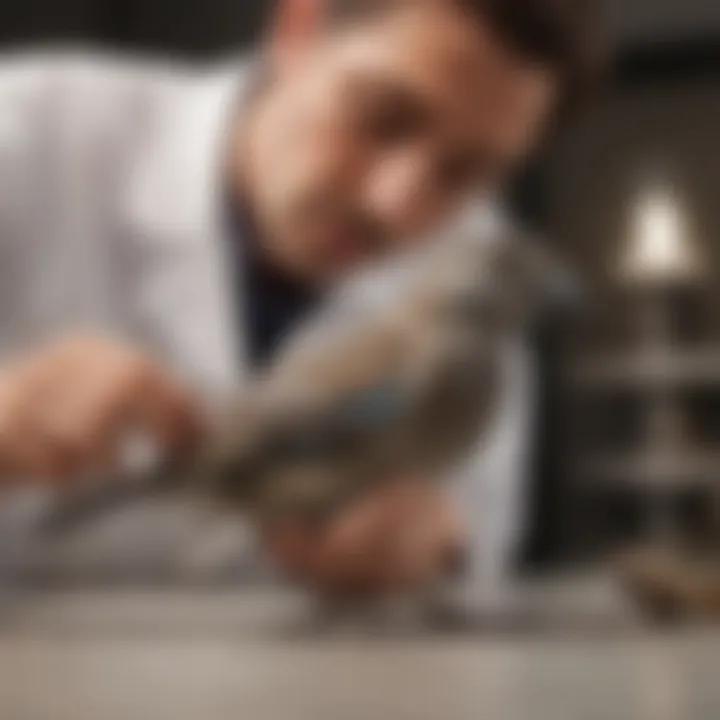 Veterinarian examining a bird's leg for issues