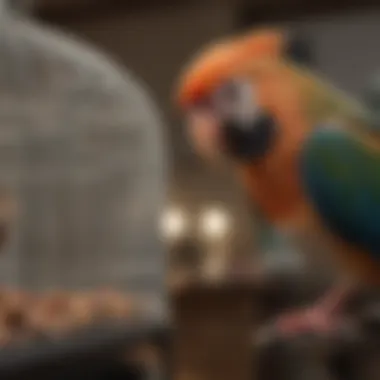 A bird owner selecting the perfect A&E bird cage cover from a display.