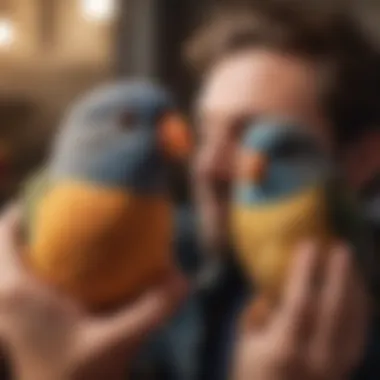 Cuddling Moments with Pet Bird Bird cuddling with its owner