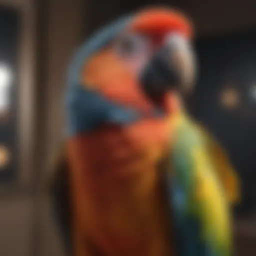 A colorful parrot perched on a shoulder