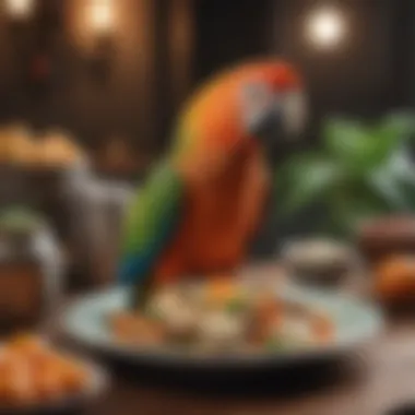 A nutritious meal prepared for a parrot, emphasizing proper diet.