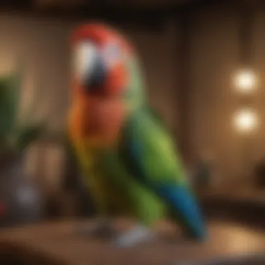 Senior Parrot in a Calm Habitat A serene environment with an older parrot enjoying its surroundings.