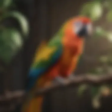 A colorful parrot perched on a branch, showcasing its vibrant feathers.