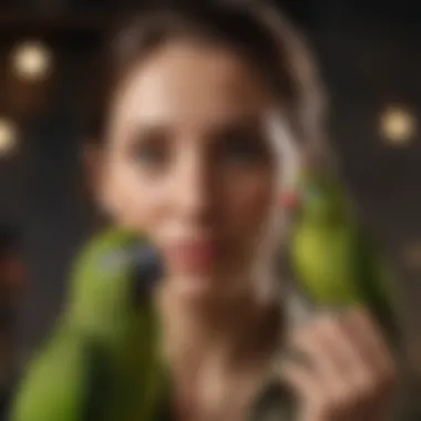 Engaging Playtime with a Young Parrot An owner interacting playfully with a young parrot.