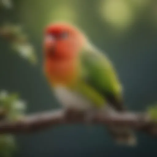 Vibrant lovebird perched on a branch showcasing its red cheeks