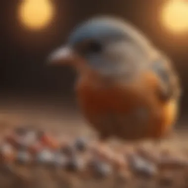 A close-up of a small bird enjoying a nutritious seed mix