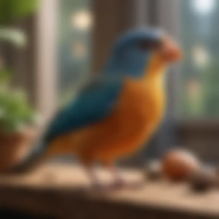 A serene setting featuring a variety of pet bird species in a cozy environment.