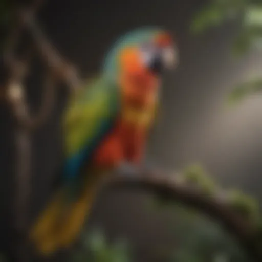 A vibrant parrot perched on a branch, showcasing its colorful feathers.