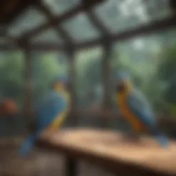 A spacious aviary designed for various species of birds