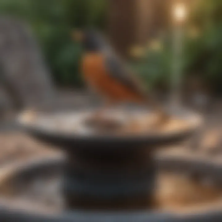 Close-up of a battery-powered bird bath heater showcasing its design and functionality.