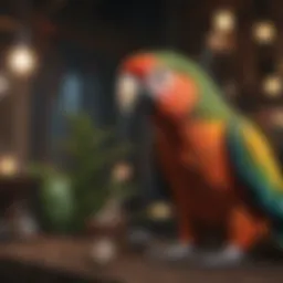 A vibrant parrot showcasing the boing behavior in a natural setting.