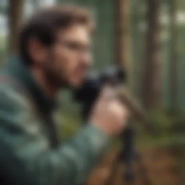Recording Bird Calls in Nature A researcher using audio equipment to record bird calls in the wild