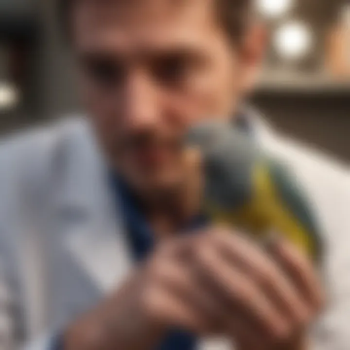 Veterinarian examining a pet bird