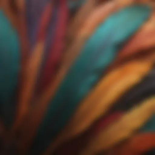 Close-up of colorful bird feathers highlighting dander