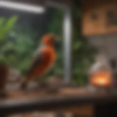 Optimized Habitat Featuring Heat Lamp A bird's habitat adjusted with proper heat lamp installation