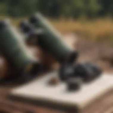 A close-up view of binoculars and a notebook for bird observation.