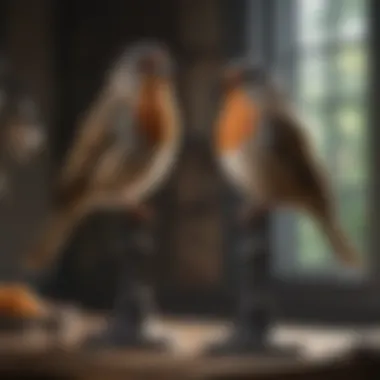 Birds perched on a stand, highlighting the importance of height and stability.