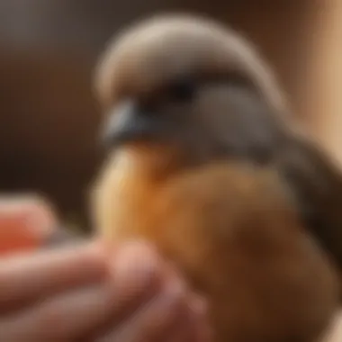 Close-up of a healthy baby bird being cared for.