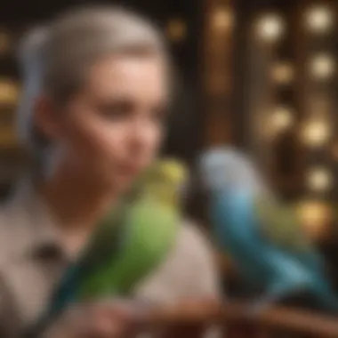 Budgerigar owner interacting with their pet