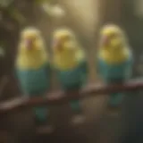 A vibrant budgerigar perched on a branch, vocalizing